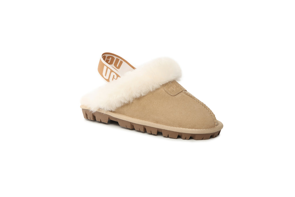 UGG Women AUS Sheepskin Wool Strap Scuff