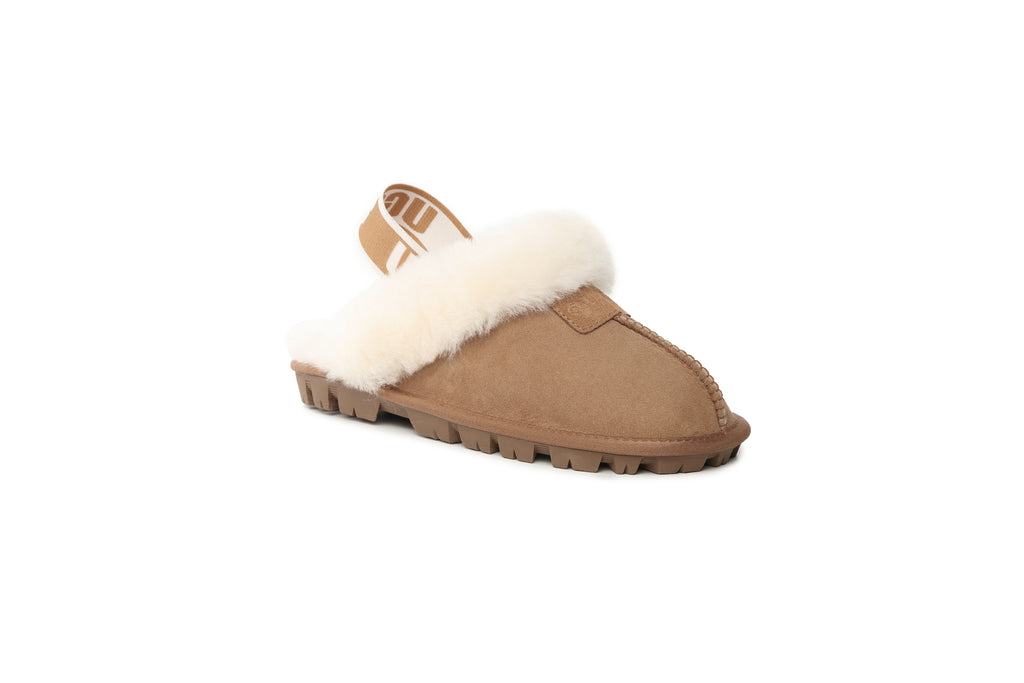 UGG Women AUS Sheepskin Wool Strap Scuff
