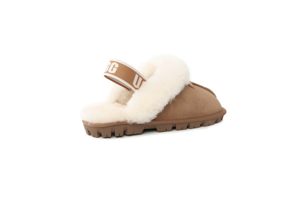 UGG Women AUS Sheepskin Wool Strap Scuff