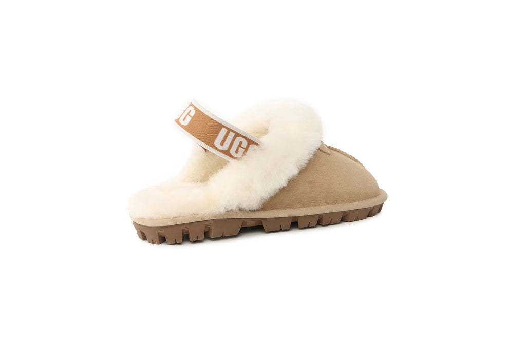UGG Women AUS Sheepskin Wool Strap Scuff