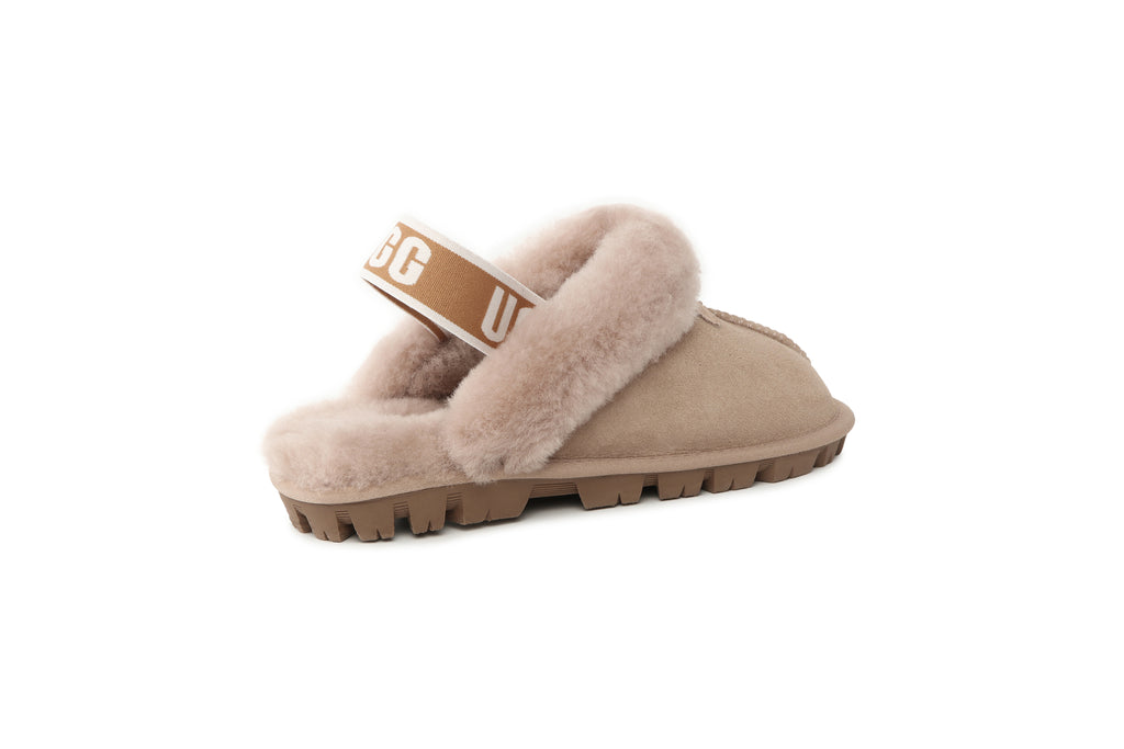 UGG Women AUS Sheepskin Wool Strap Scuff