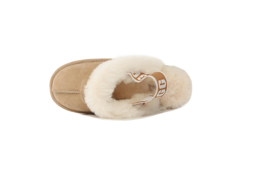 UGG Women AUS Sheepskin Wool Strap Scuff