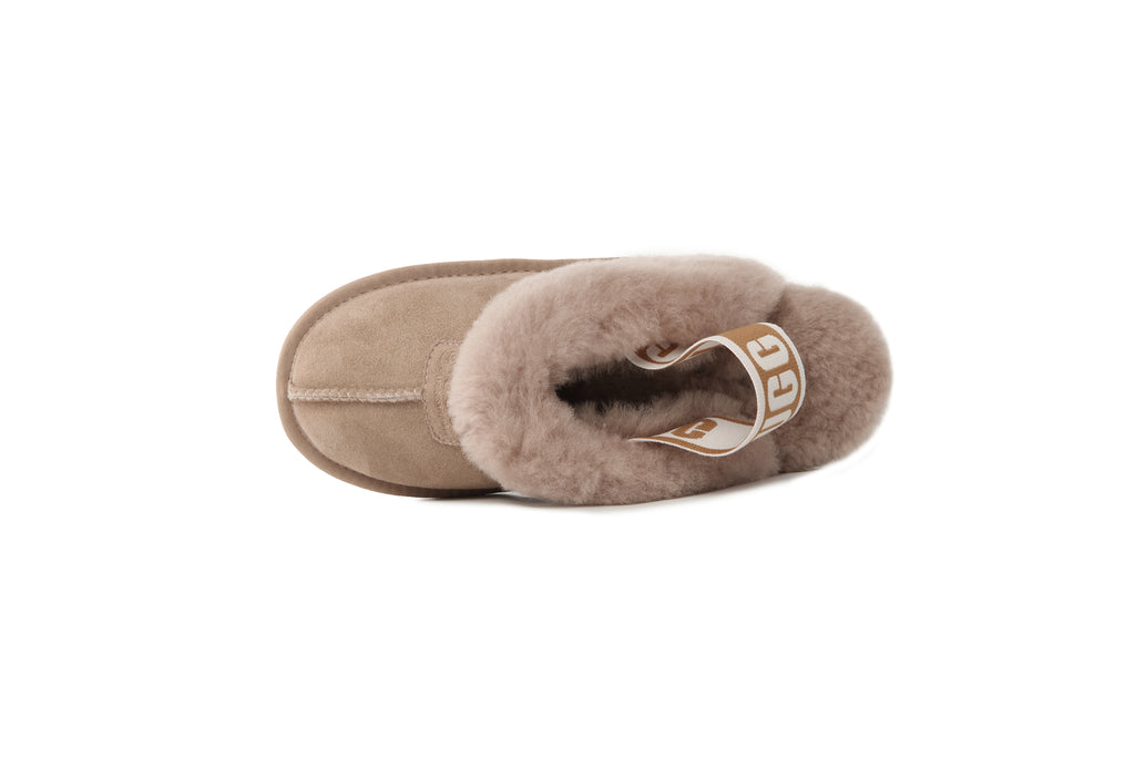 UGG Women AUS Sheepskin Wool Strap Scuff