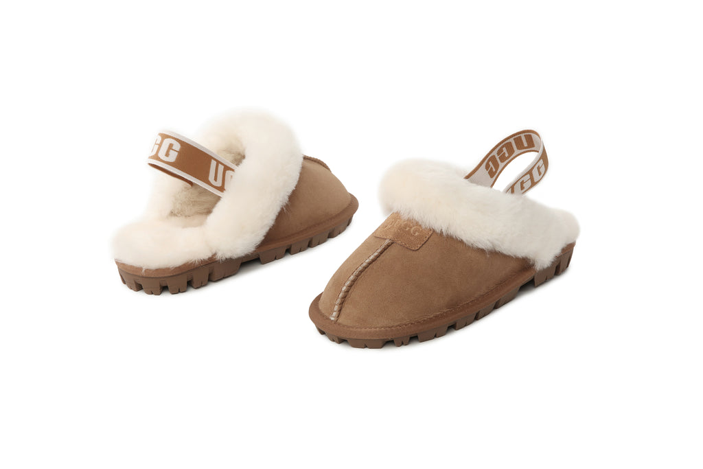 UGG Women AUS Sheepskin Wool Strap Scuff