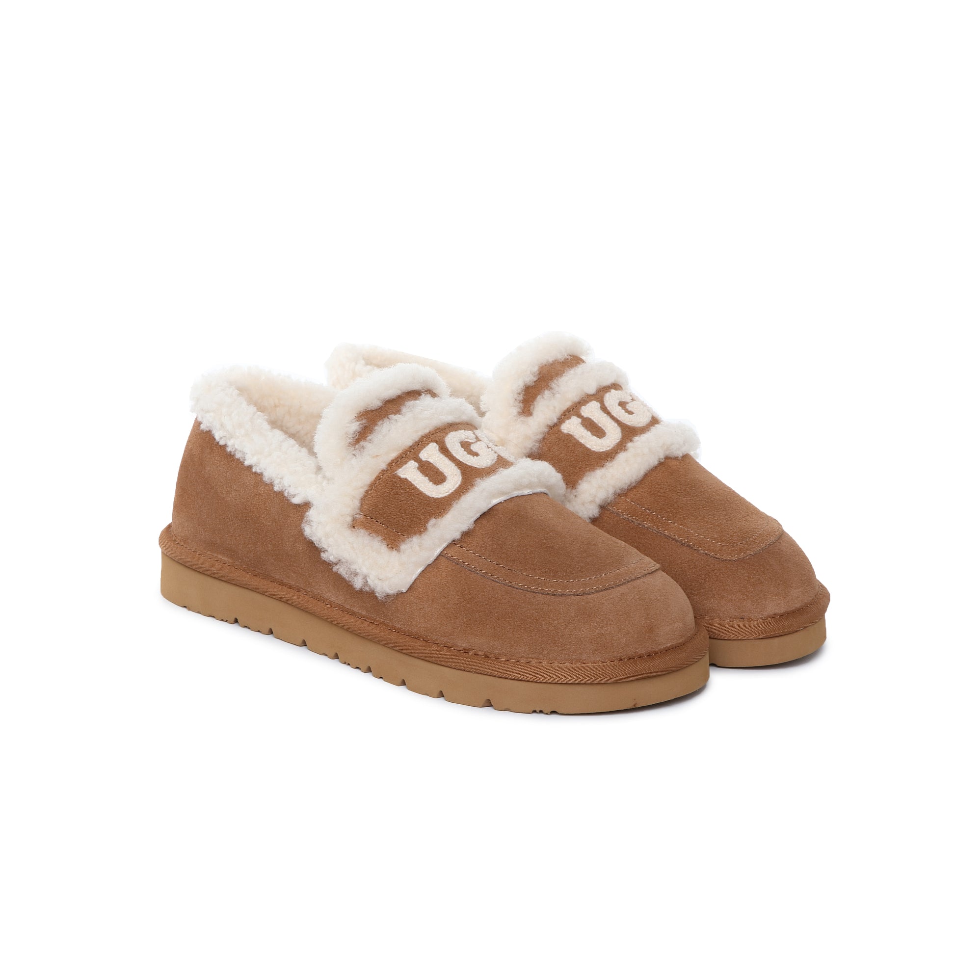 UGG Women’s Logo Strap Sheepskin Wool Slippers – Genuine AUS Suede