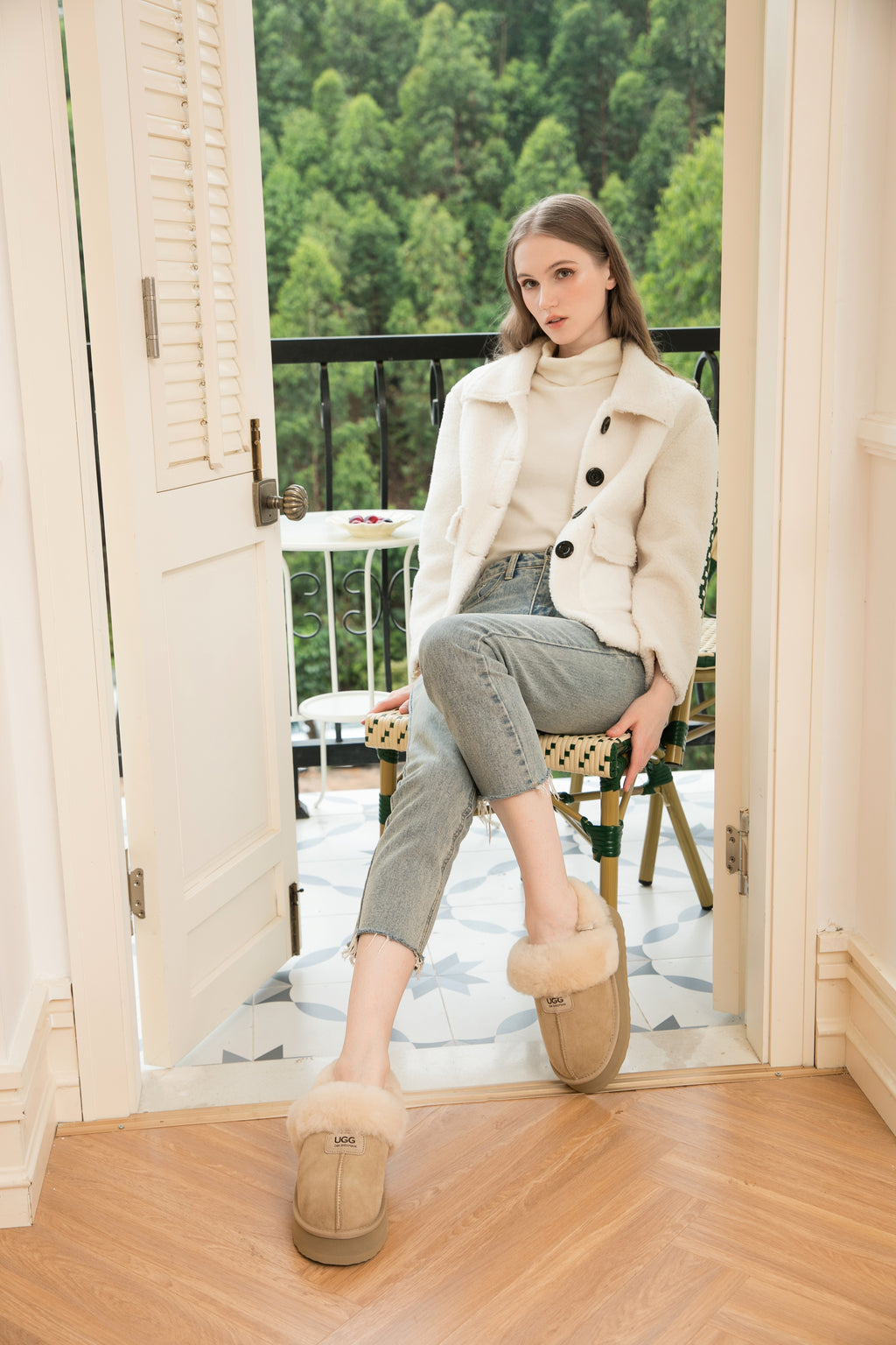 UGG Removable Strap Slingback Sheepskin Platform Scuff
