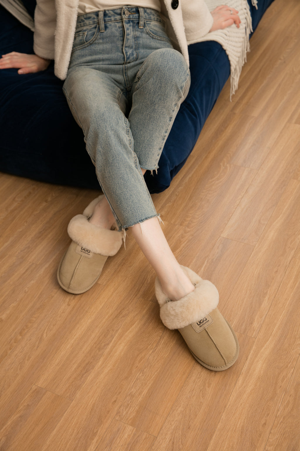 UGG Women AUS Sheepskin Wool Removable Strap Slingback Scuff - Aussies UGG