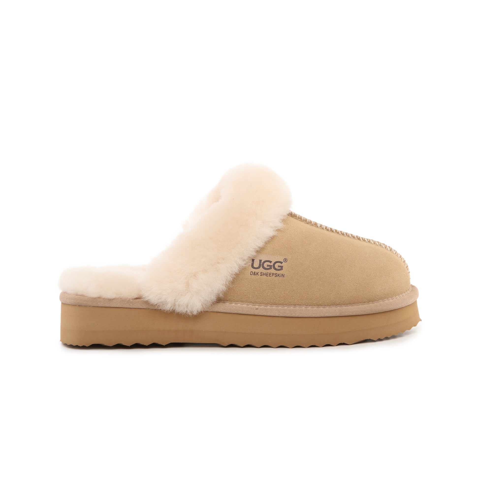 UGG Women Australian Sheepskin Wool Fluffy Platform Slide Scuff