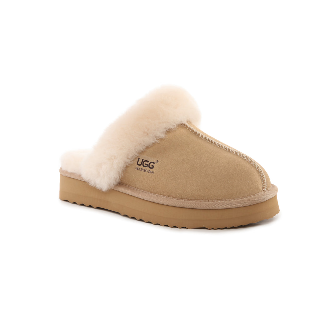 UGG Women Australian Sheepskin Wool Fluffy Platform Slide Scuff - Aussies UGG
