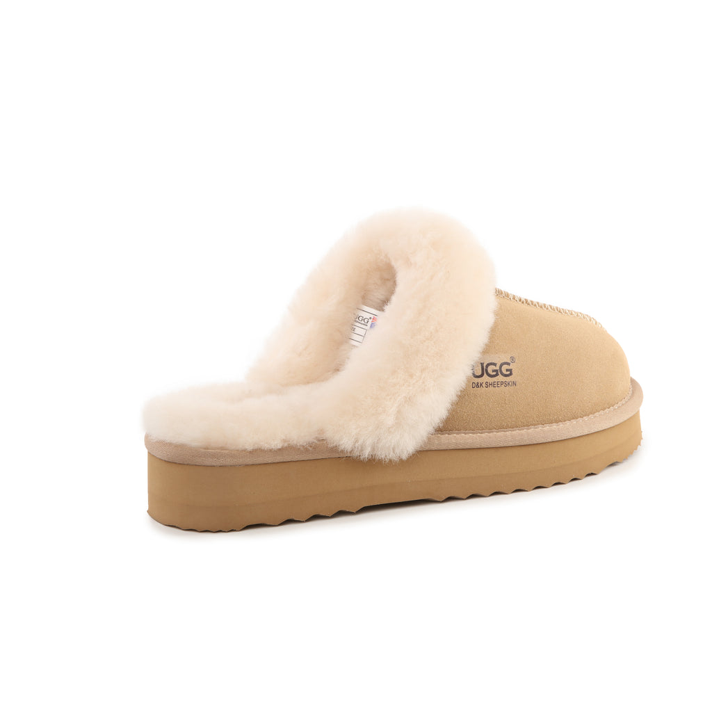 UGG Women Australian Sheepskin Wool Fluffy Platform Slide Scuff - Aussies UGG