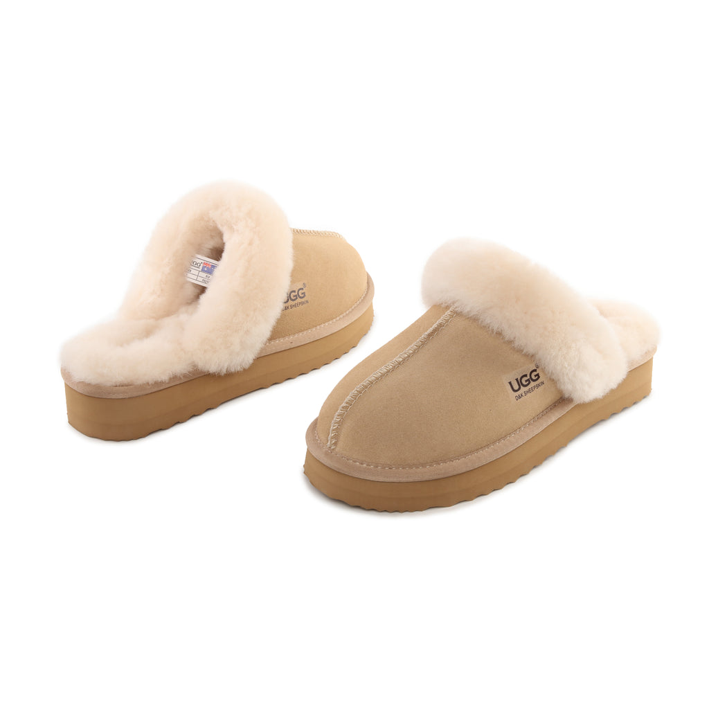UGG Women Australian Sheepskin Wool Fluffy Platform Slide Scuff - Aussies UGG