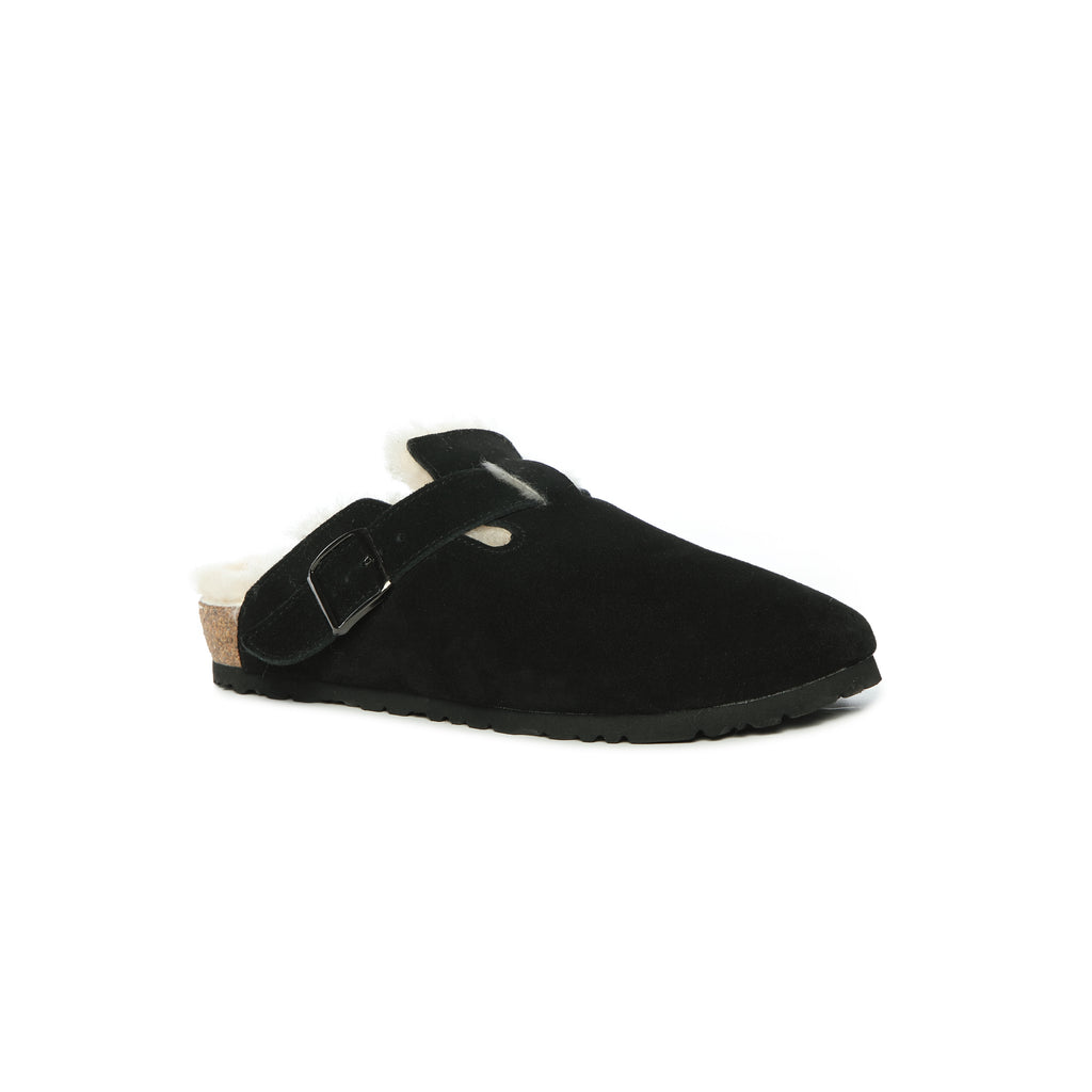 UGG Buckled Strap Wool Suede Clog