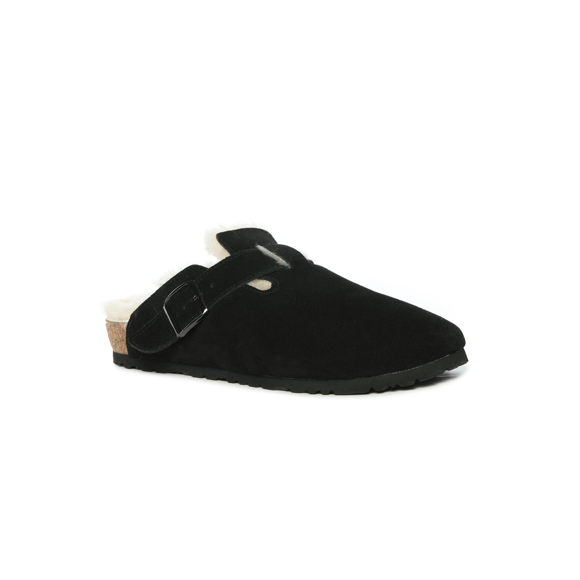 UGG Buckled Strap Wool Suede Clog