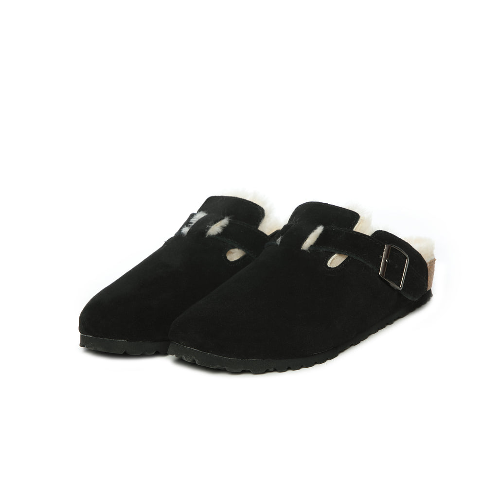 UGG Buckled Strap Wool Suede Clog
