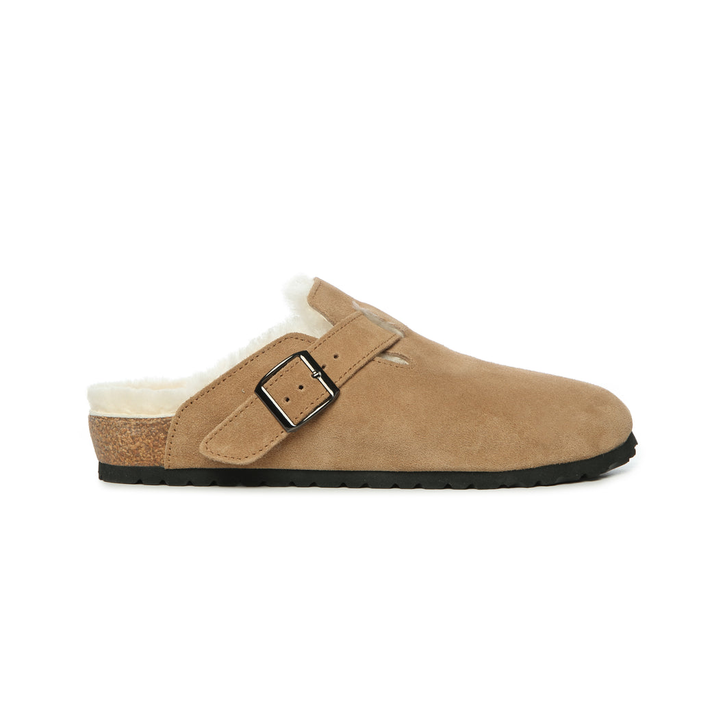 UGG Buckled Strap Wool Suede Clog